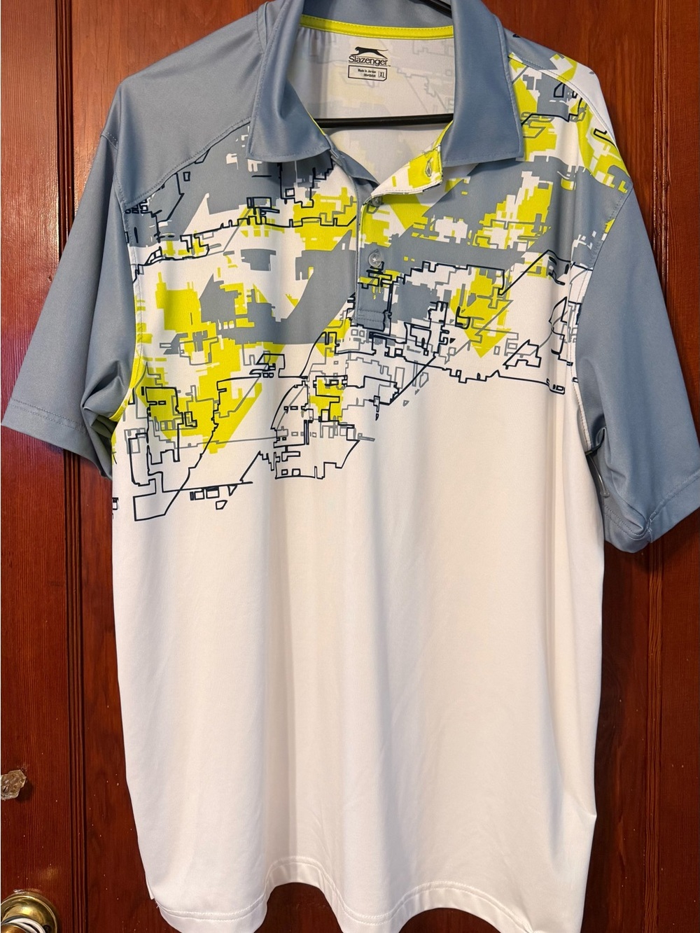 Slazenger Men’s White, Gray & Yellow Graphic Polo Shirt